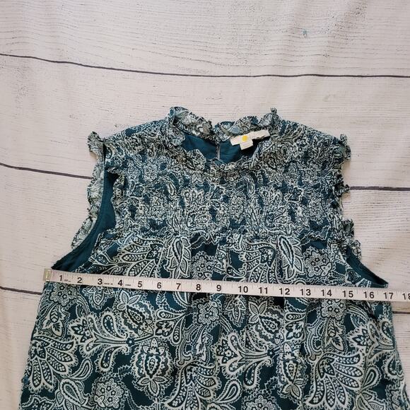Boden Size 6L Sleeveless Smocked Mini Dress Green Paisley Bud Pockets - Picture 5 of 7